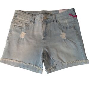 Nwt Justice Light Blue Wash Midi Jean Shorts with Frayed Hem Stretchy Girls 16